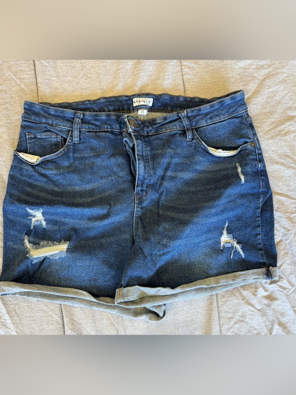 Ava & Viv Dark Blue Distressed Rolled-Hem Jean Shorts